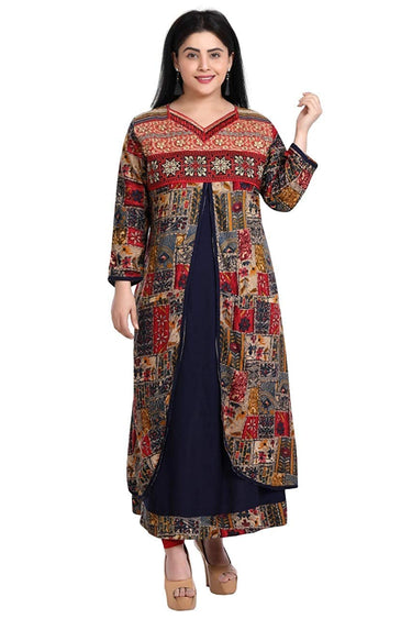 Zen Women's  A-Line Rayon Embroidered Kurta Plus Size 48-58 (Size up to 9XL)